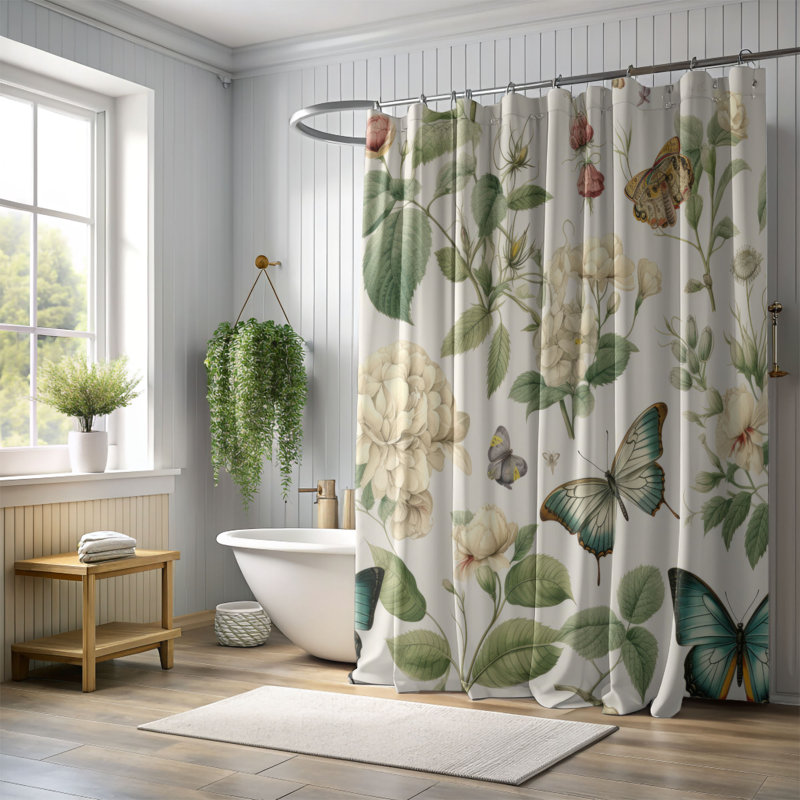 Garden Butterflies - Rideau de douche Premium, H 74 po x l 71 po