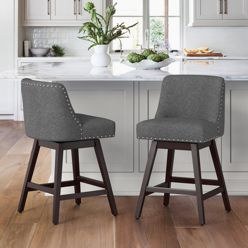 Amania Swivel 26" Stool, Gray, Dark Brown