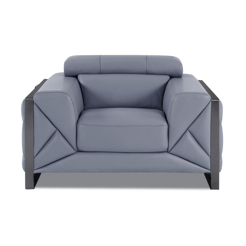 Light Blue Genuine Leather Chair with Adjustable Headrests, Light Blue