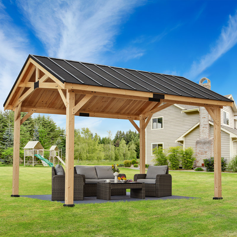 EROMMY 14.5 Ft. W x 12 Ft. D Solid Wood Patio Gazebo