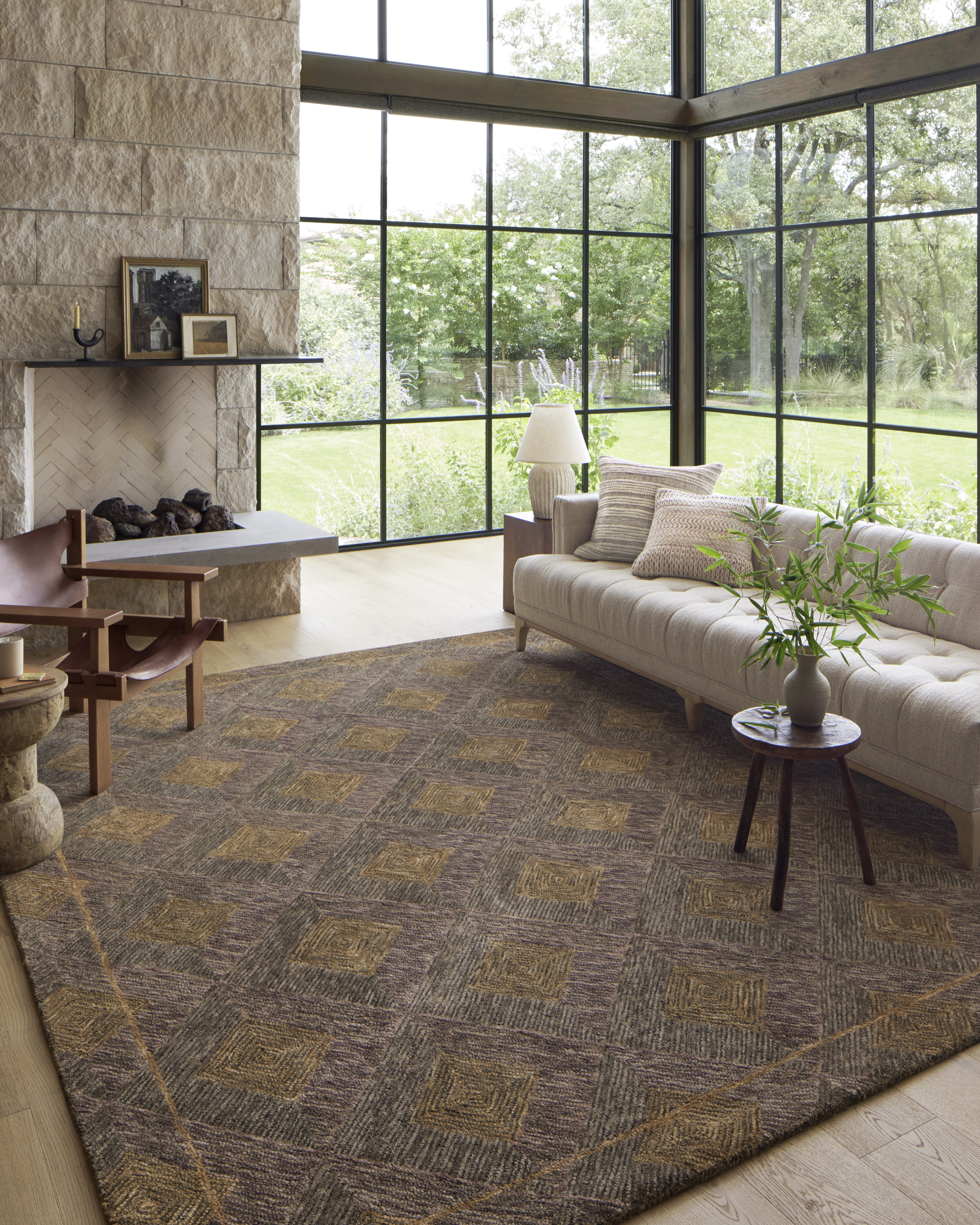 Bungalow Rose Dezirae Geometric Hand Tufted Wool Area Rug in Plum/Gold ...