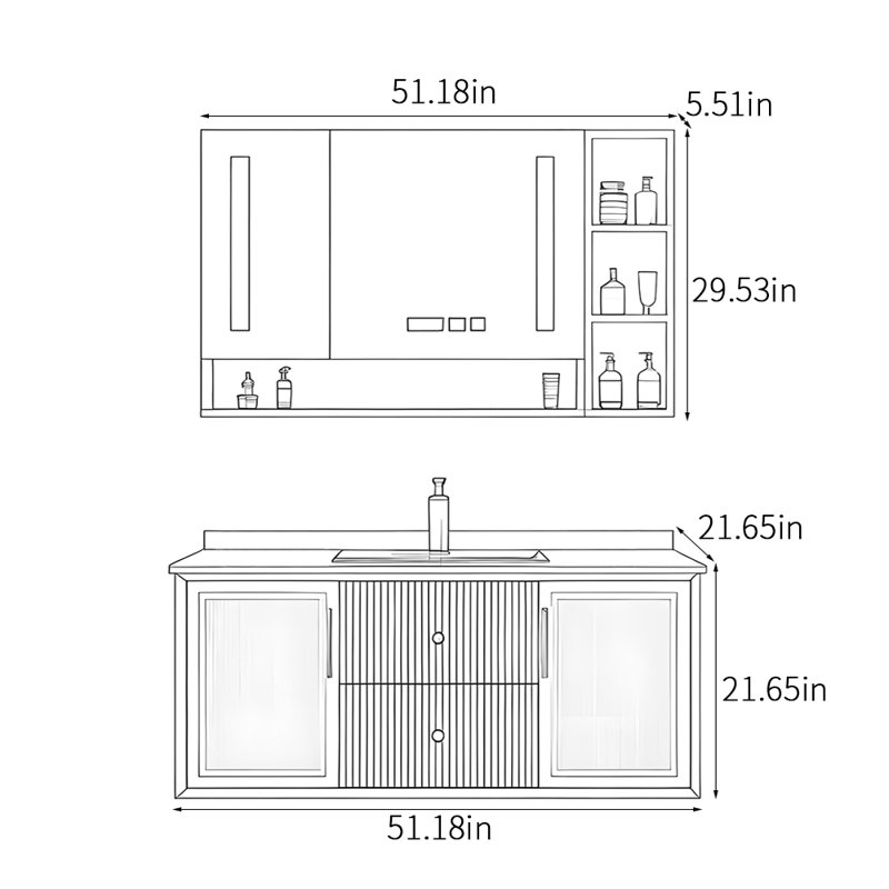 Armoire de salle de bain légère et luxueuse, Rose, H 21,65 po x l 51,18 po x P 21,65 po