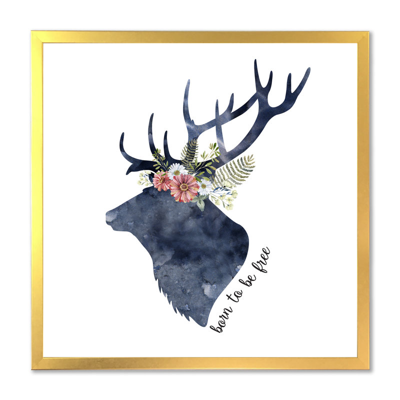 «Botanical Deer Head Silhouette», reproduction d'art sur toile, H 30 po x l 30 po x P 1 po, Cadre doré