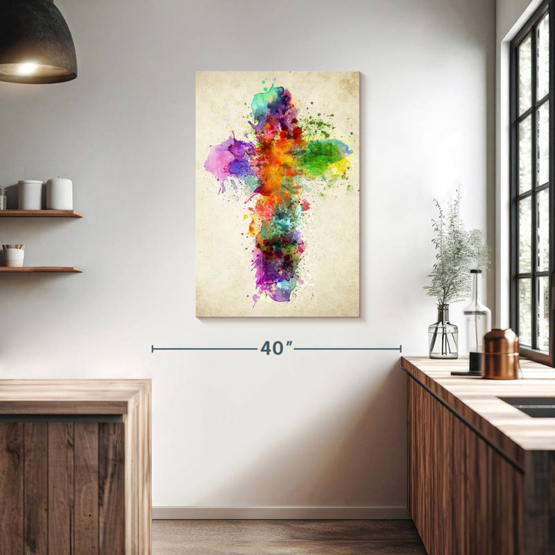Adella Paint Splatter Cross, 39" H x 26" W