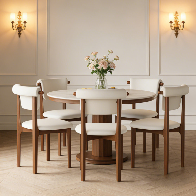 Fully Assembled Faux Leather Dining Chairs Set Of 6, Beige, Solid Wood Legs, 6