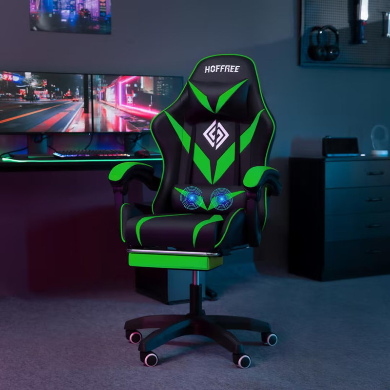 Fauteuil de jeu inclinable et ergonomique Ivy Bronx, Noir, Vert / noir