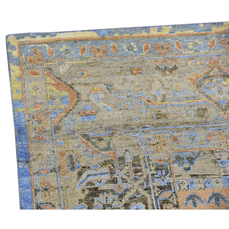 Hand Knotted Oriental Area Rug in Blue/Rust/Brown, Rectangle 9' x 12'