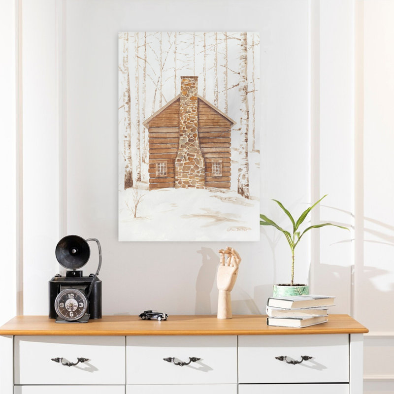 Wintery Cabin, art abstrait paysage de bouleau, H 24 po x l 16 po