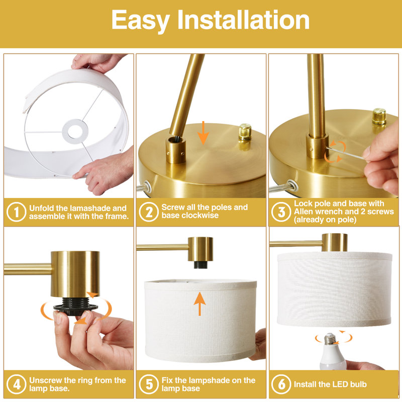 Navreet Table Lamp Set with USB C+A Charging Ports Fully Stepless Dimmable Bedside Lamp (Bulbs Included), Gold