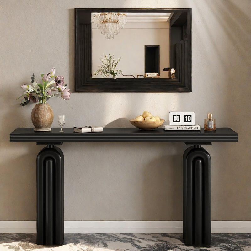 Console élégante avec silhouette incurvée et bords linéaires, Noir
