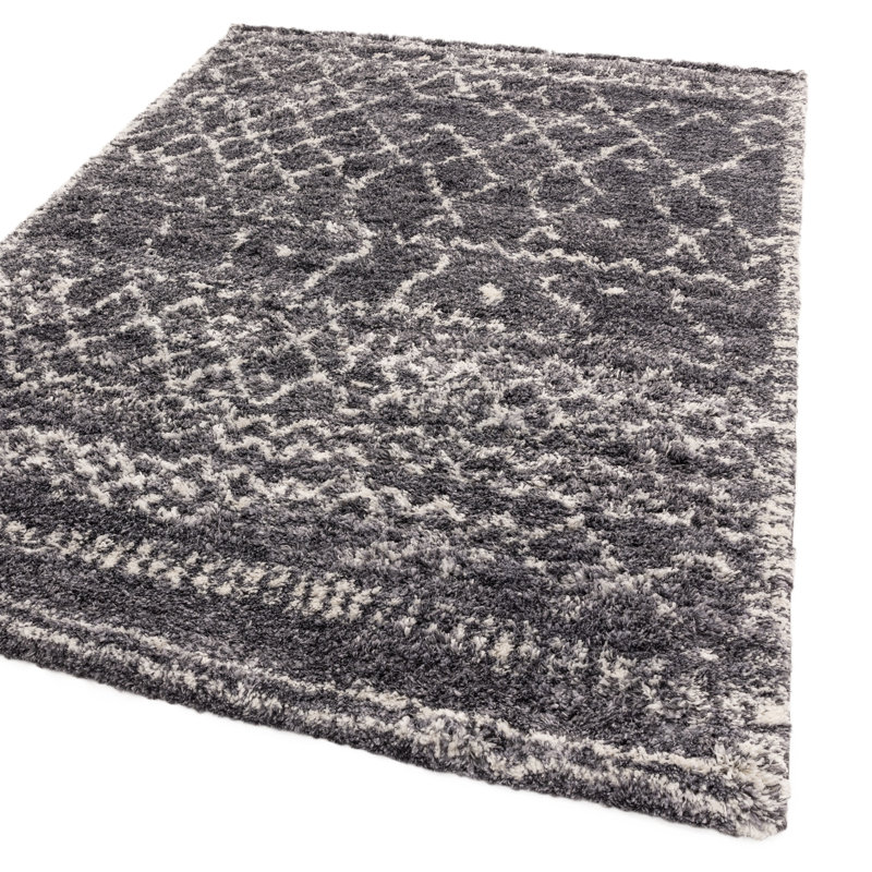 Manilow Shaggy Berber Grey Rug, Rectangle 80 x 150cm