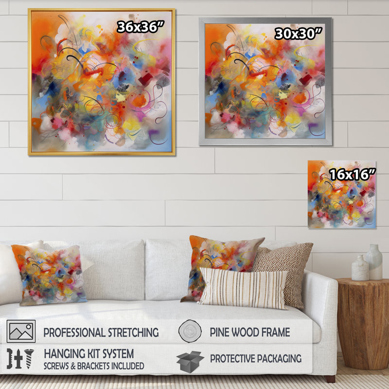 Tourbillons colorés bleus, jaunes et oranges III - impression, Toile tendue, H 34 po x l 44 po x P 1,5 po
