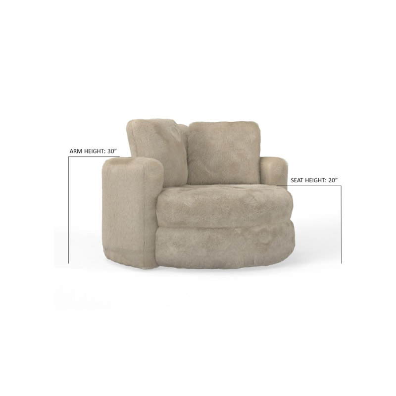 Aspen Lodge Faux Fur 49'' Wide Swivel Barrel Chair, Sand 100% Polyester