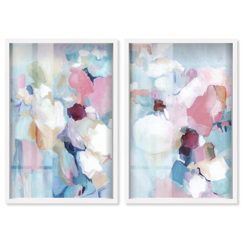 Ensemble « Pastel Dream » : ensemble de décorations murales abstraites « Shadowbox Print Blue » par Art Remedy, cadre noir, 10 x 15