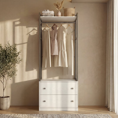Modern Open-Frame Wardrobe Armoire With Powder-Coated Metal Frame, Top Shelf & 2 Drawers by Ebern Designs