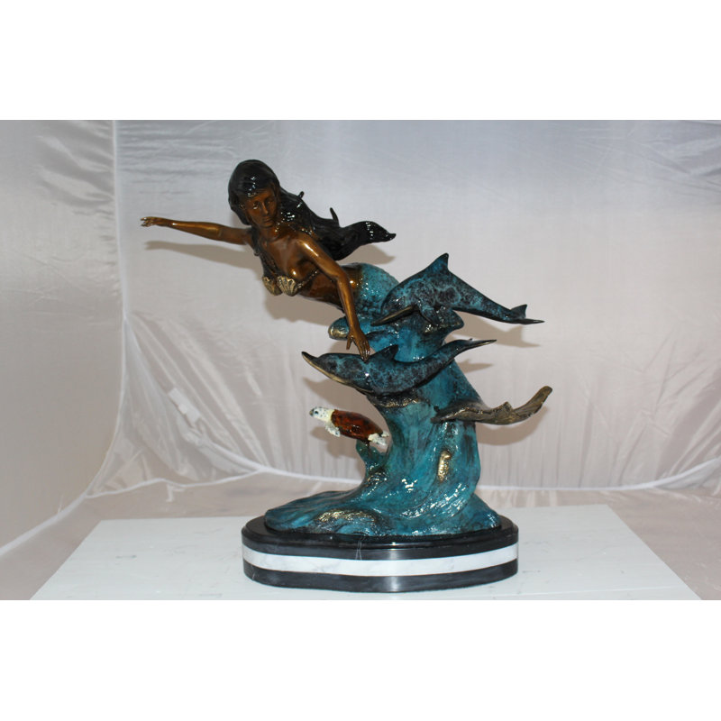 Emiliah Mermaid with Dolphin and Turtle Statue