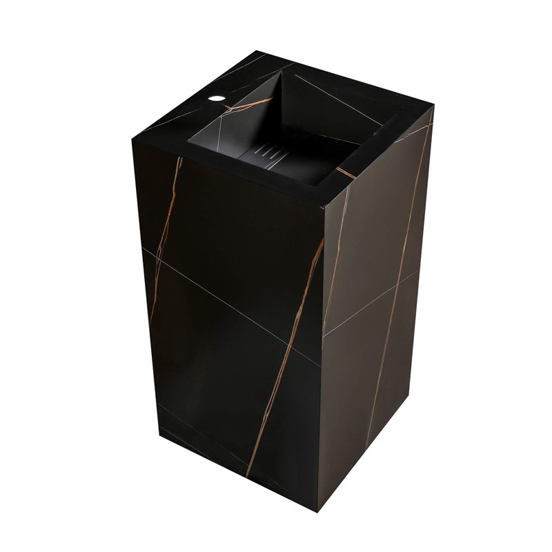 Fine Fixtures Stone Square Pedestal Bathroom Sink, Black