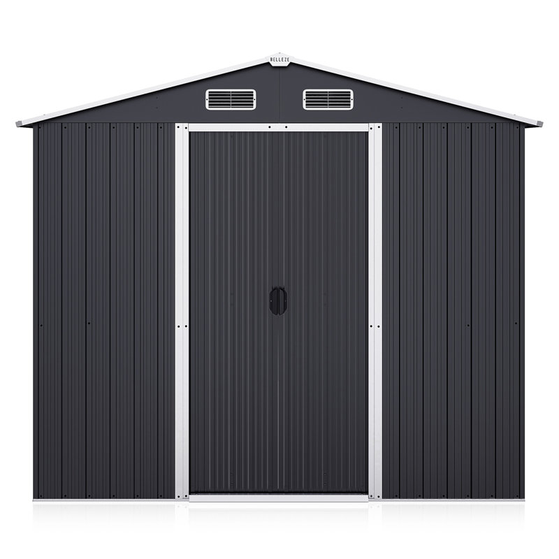 Belleze 8' x 6' Black Galvanized Steel Outdoor Storage Shed