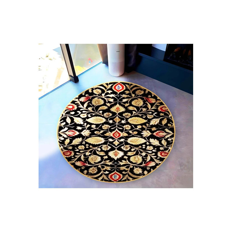 Multicolored Traditional Patterned Round Woven Base Vintage Decorative Carpet, Round 5'