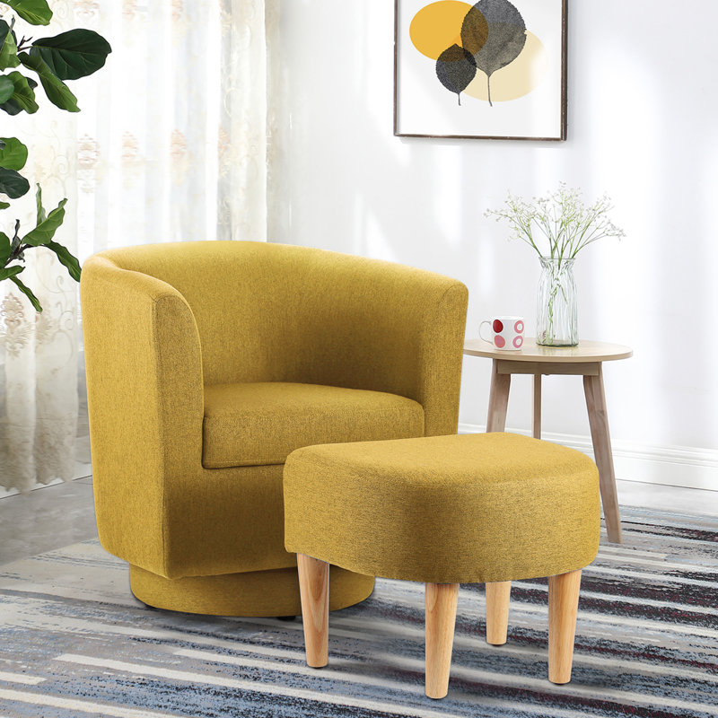 Fauteuil demi-tonneau pivotant avec repose-pieds Sharolynn, Lin jaune