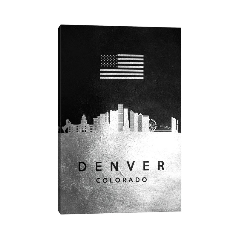 Denver Colorado Silver Skyline 1 Piece Wrapped Canvas Wall Art, 30.48 cm H x 45.72 cm W