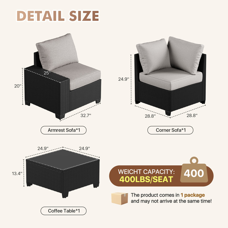 2 -Person Rattan Patio Safo With Cushions, Gray, Black