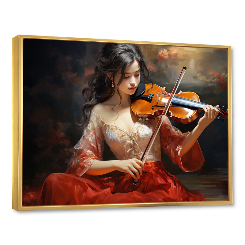 Violon Japanese Elegance II sur impression sur toile, Cadre flottant doré, H 12 po x l 20 po x P 1 po