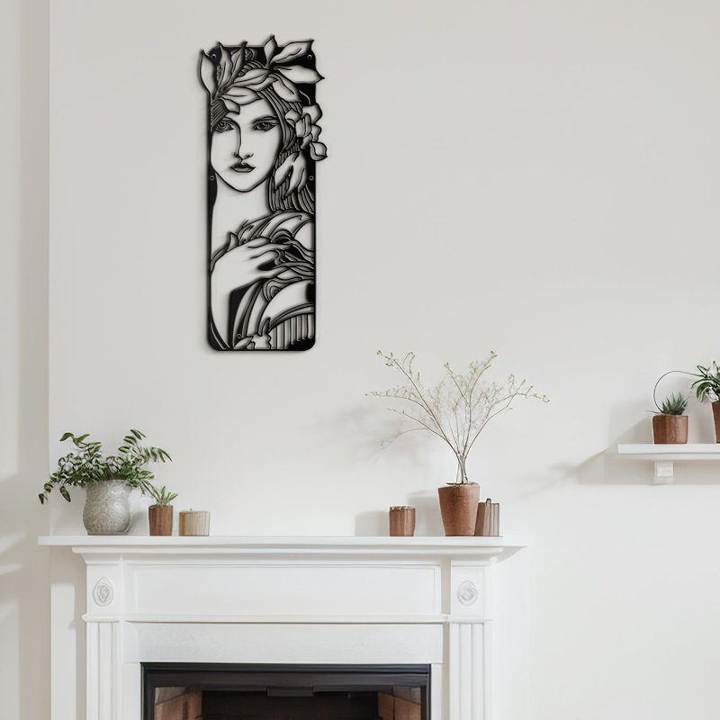 Femmes et fleur, décoration murale abstraite moderne, décoration murale suspendue, H 30 po x l 12,35 po x P 0,05 po, Noir