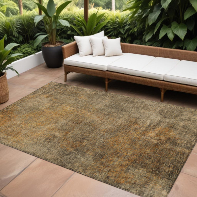 Tapis d'extérieur lavable abstrait beige et taupe 10 pi x 14 pi brun