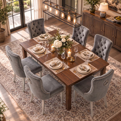 Modern Velvet Upholstered Dining Chair With Tufted Back, Nailhead Trim(Set of 6)