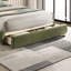 Grand lit tapissier en velours olive, tête de lit courbée, rangement, structure en bois massif de style contemporain, décor de chambre transitionnel