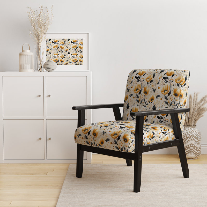 Chaise avec accoudoirs rembourrée en velours rétro jaune et bleu sarcelle Flair Gardens Serenity