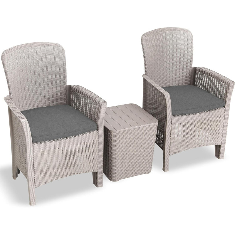 Marjo Plastic 3-Person Seating Group with Cushions, Gray