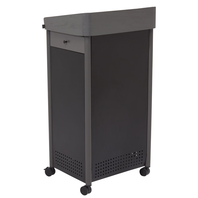 45.5'' Charcoal Steel Lectern with Wheels and Shelves