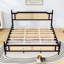 Base de lit en bois avec tête de lit en rotin-659028499-659028501