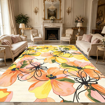 1PC watercolor hand-drawn warm-toned boho floral area rugs, Soft and Comfortable, easy-to-maintain, machine washable Indoor floor mat, suitable for living room, bedroom, kitchen, dining area, entryway, backyard, sunroom, Home Decor, Outdoor Decor.