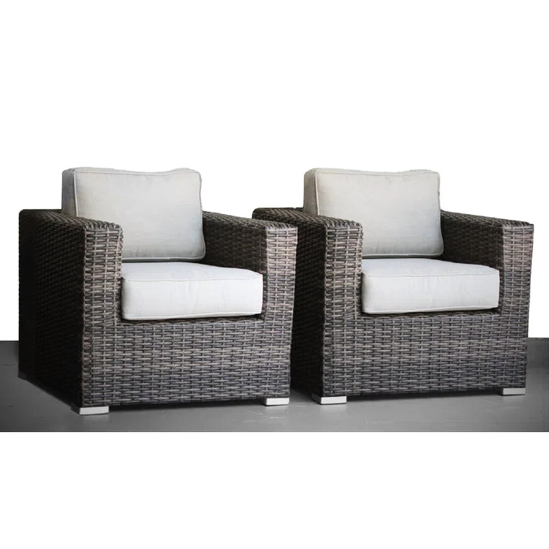 2 fauteuils club d'extérieur - structure moderne antirouille, coussins de patio (2) en aluminium, coussins confortables / gris, assemblage sans tracas