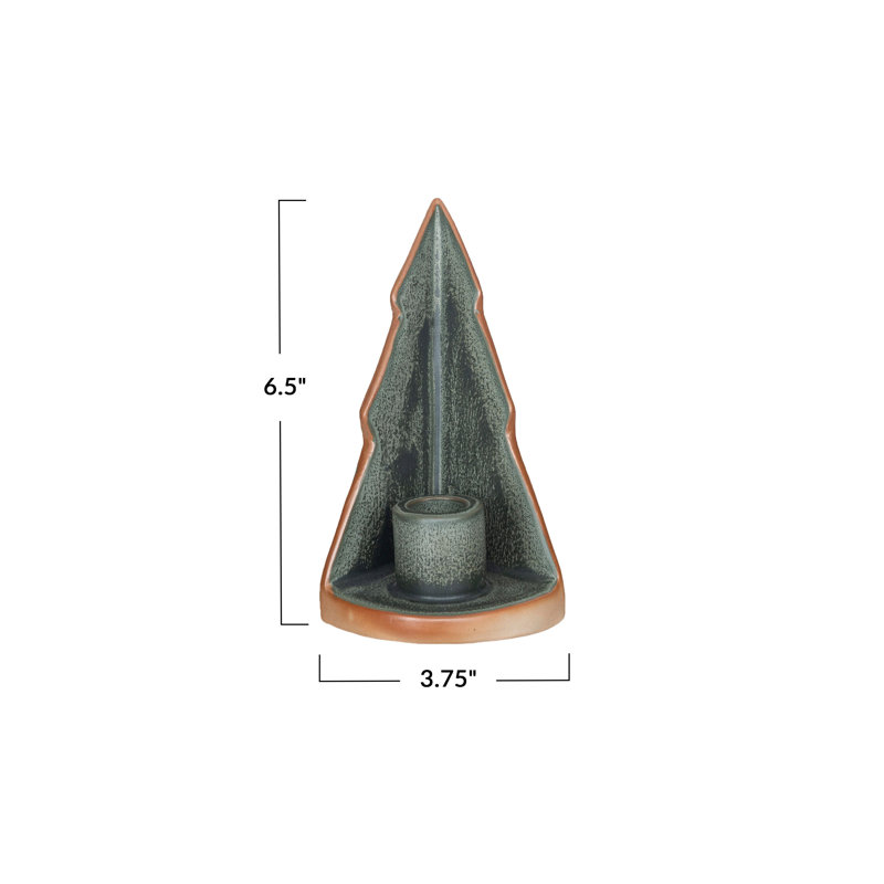 Compact Stoneware Tree Taper Candleholder, 6.5" H x 3.63" W x 3.75" D