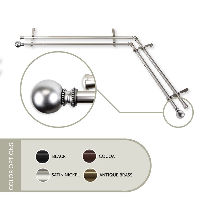 Tringle à rideaux double Hatfield, L 120 po x l 70 po, Nickel satiné