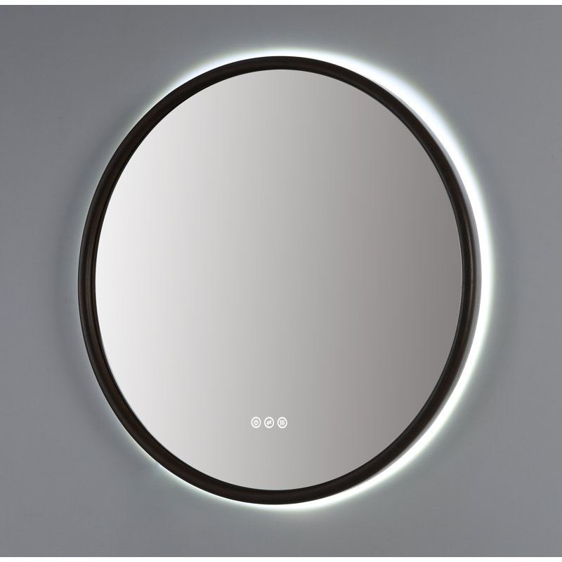 Miroir anti-buée en chêne naturel Veener, Rond, 35,43 po x 35,43 po, Châtaigne