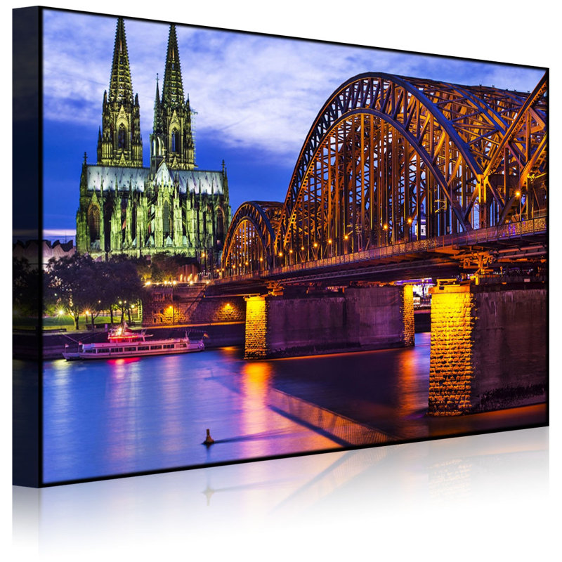 Wonderful Hohenzollern Bridge At Night by No - Wrapped Canvas Print, 70cm H x 100cm W x 4.5cm D, Without lighting