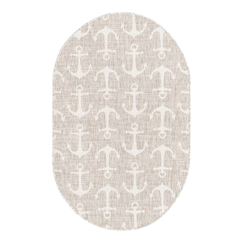 Brentwood Indoor / Outdoor Area Rug, Oval 3'3" x 5'3", Gray