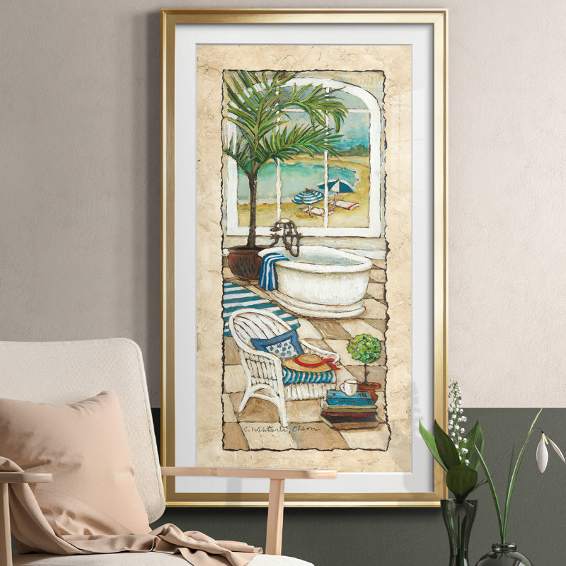 Jour au paradis I - peinture encadrée, Doré, H 22,5 po x l 42,5 po x P 1,5 po