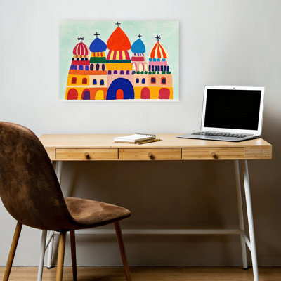 Whimsical Russian Church Colorful Playful Vibrant Architecture Wall Art Print by Mathieu - Wrapped Canvas Print