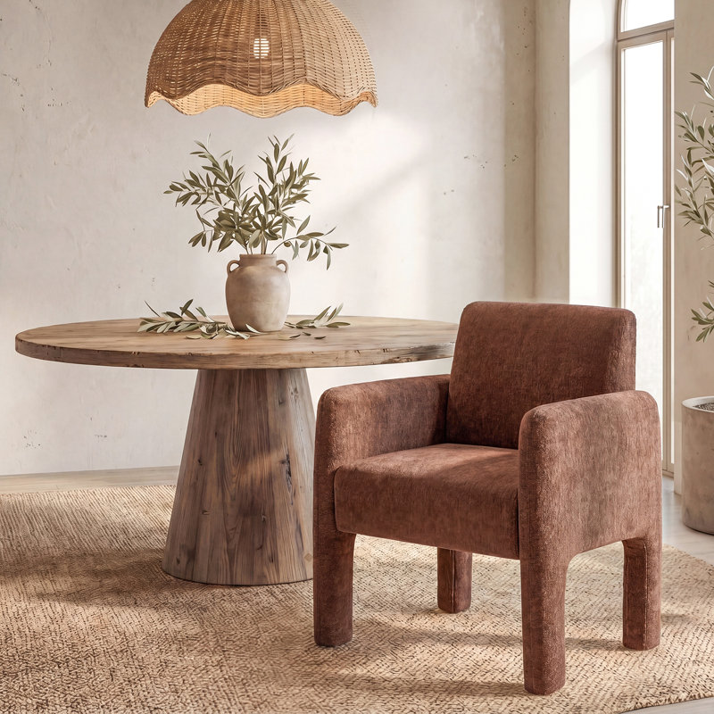 Chaise rembourrée Natalie de 26 po de largeur avec pieds en bois massif, Ivoire ivoire