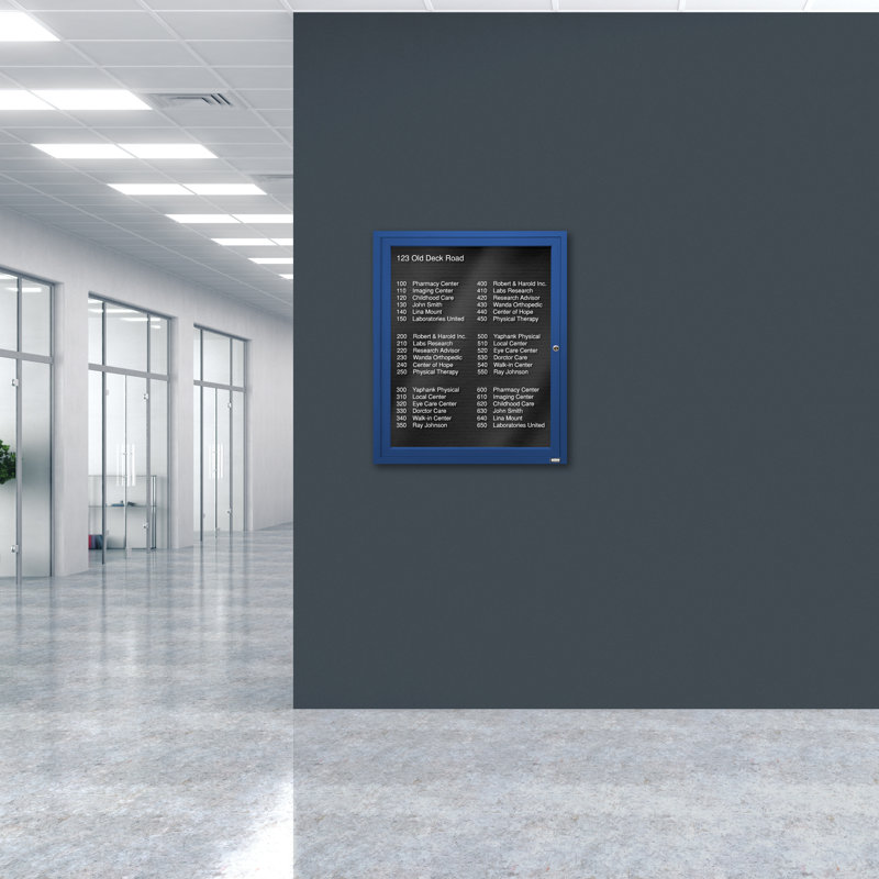 Tableau d'affichage mural fermé pour armoire d'annuaire, Bleu thermolaqué, Un, H 36 po x l 30 po