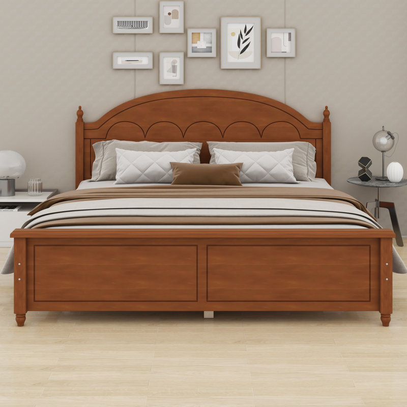 Structure de lit en bois durable avec tête de lit arquée incurvée à l'allure classique, Grand lit, Oak
