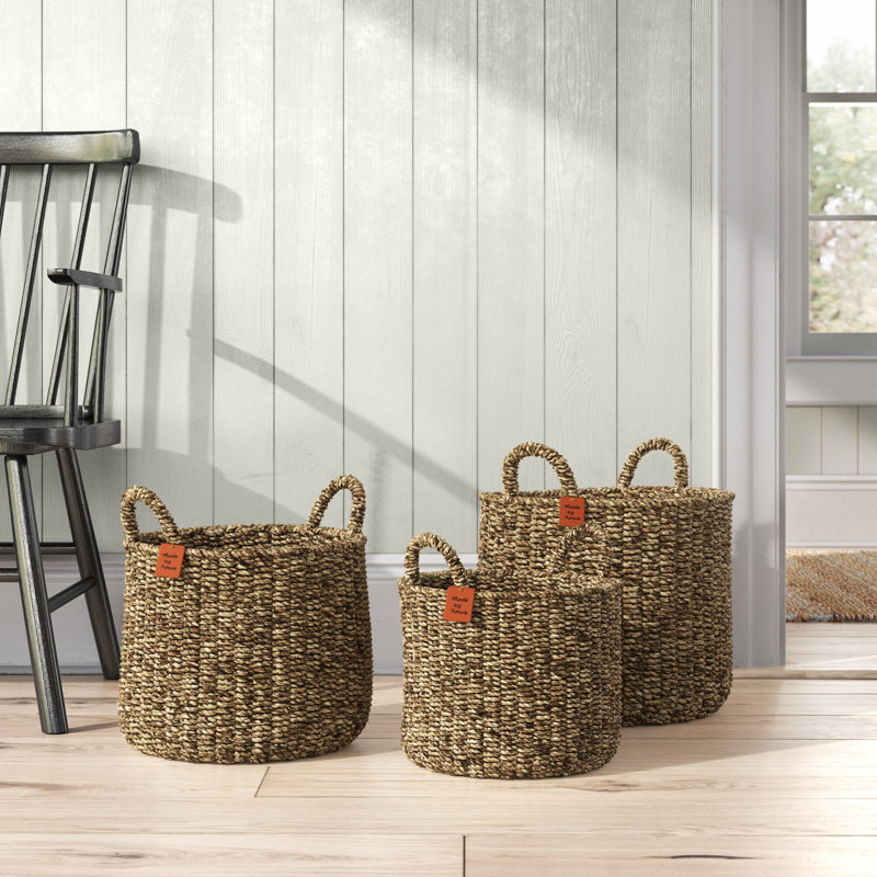 Handmade Seagrass Basket With Handles - Set of 3