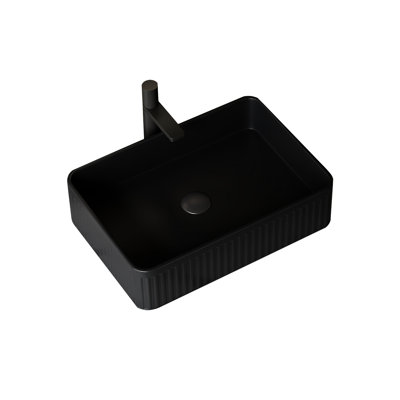 20'' Rectangular Black Ceramic Vessel In Bathroom, No Faucet, Easy To Maintain Surface, Cabinet Bathroom Sink Without Curved Edges, Water Standing Still