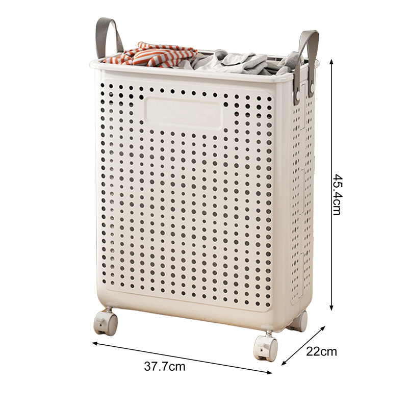 Foldable Laundry Hamper With Wheels And Handle, Collapsible Rolling Laundry Basket, Versatile Portable Storage Basket For Laundry/Bathroom White M